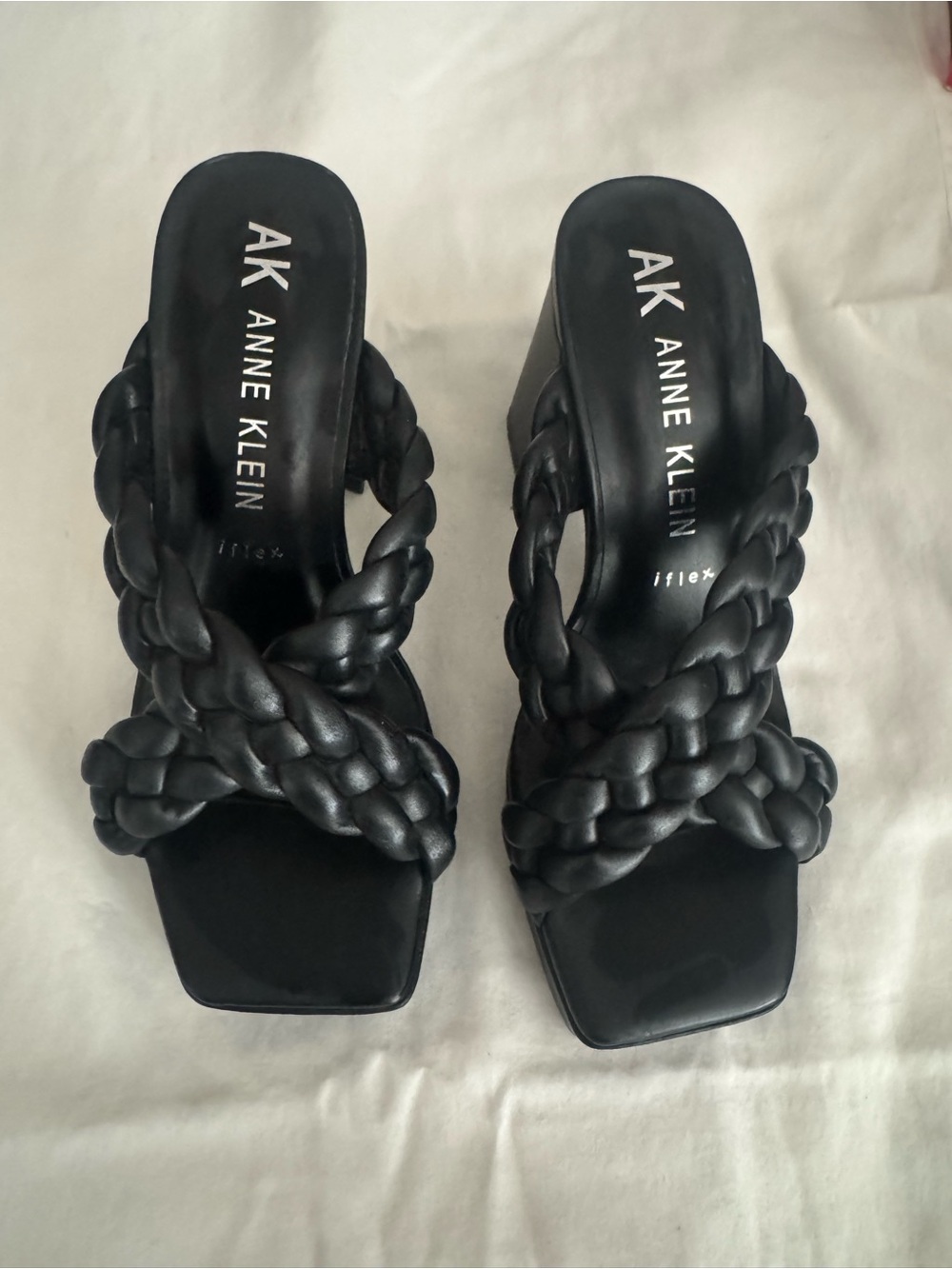 Anne Klein Black Braided Leather Slide Mules